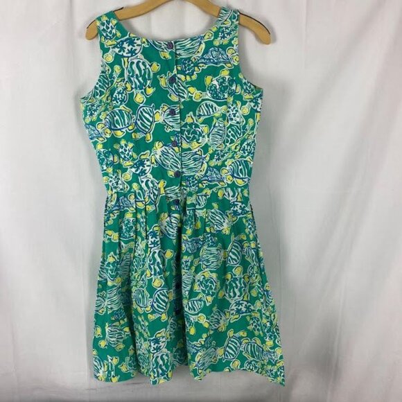 Lilly Pulitzer Vintage Green Turtle Print Dress Women's Size 8 - Picture 3 of 16
